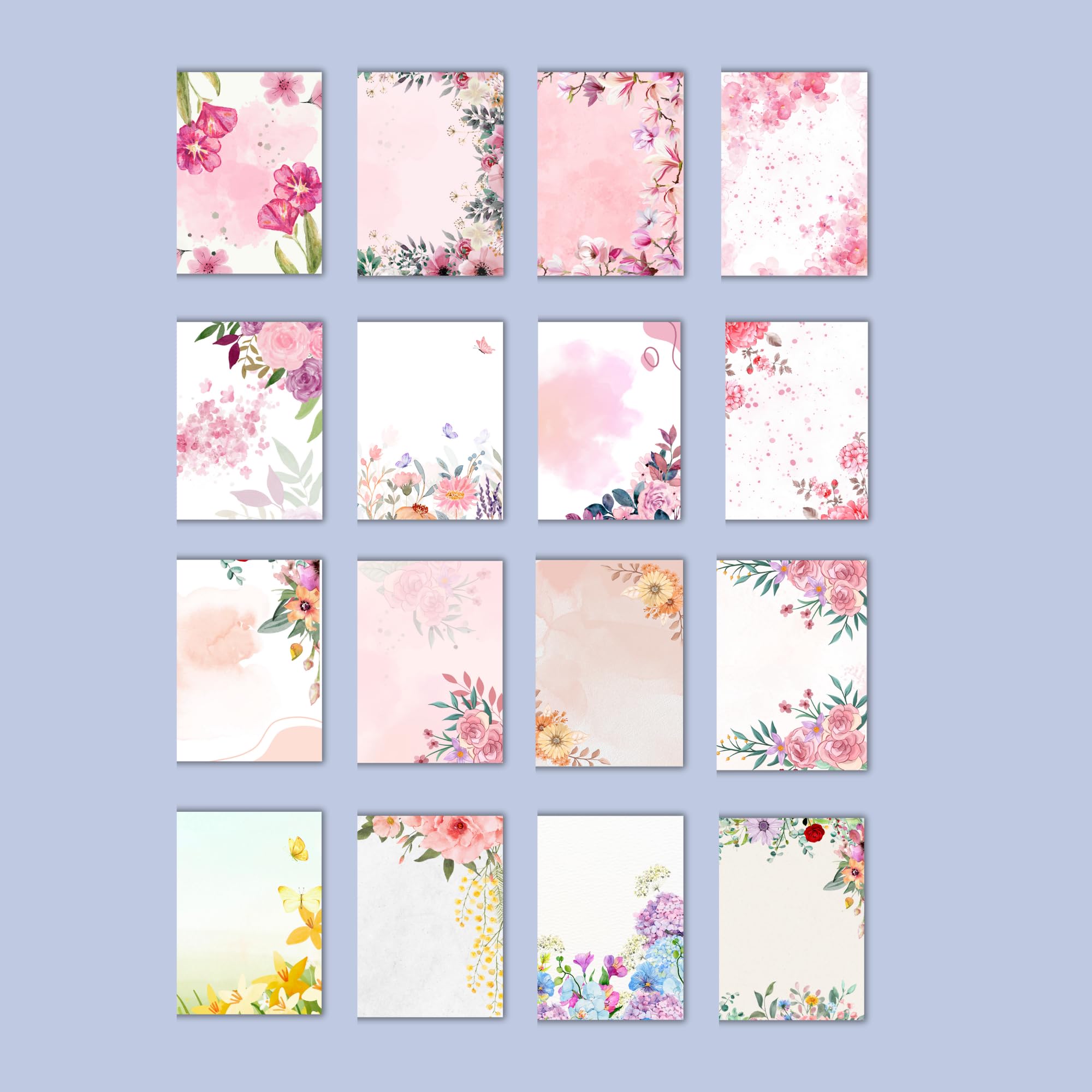 Multi Coloured Small Notecards (3x4 Inches, 350 GSM), center fold Set of 16 I Greeting Cards for Birthday, Thank You Card| with envelope (Floral Design)-image-48