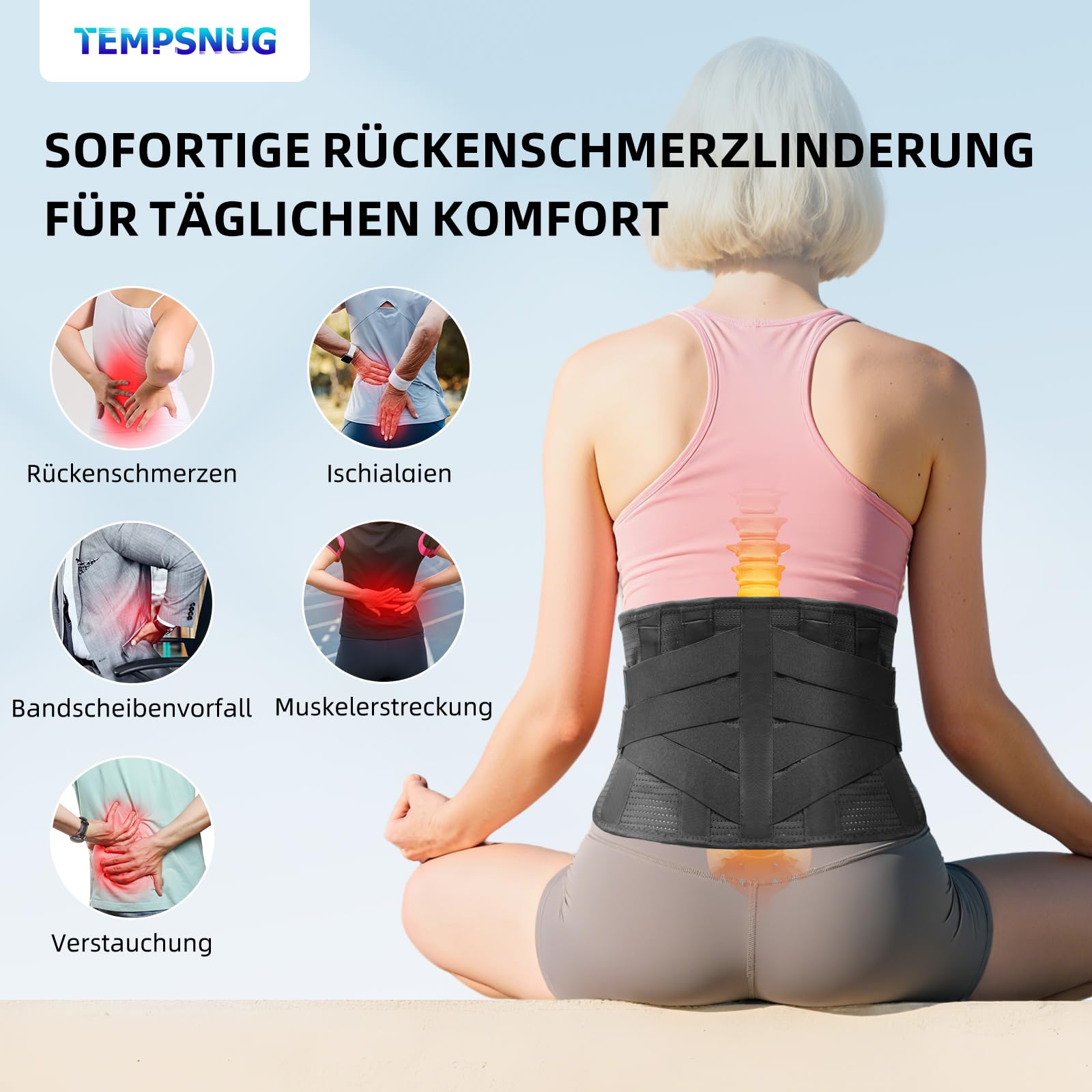 Rückenbandage für Schmerzen im unteren Rücken, ergonomisches Design mit 7 Stäben, verstellbare Lendenwirbelstütze mit atmungsaktivem Netzgewebe für Bandscheibenvorfall, Ischias, Skoliose