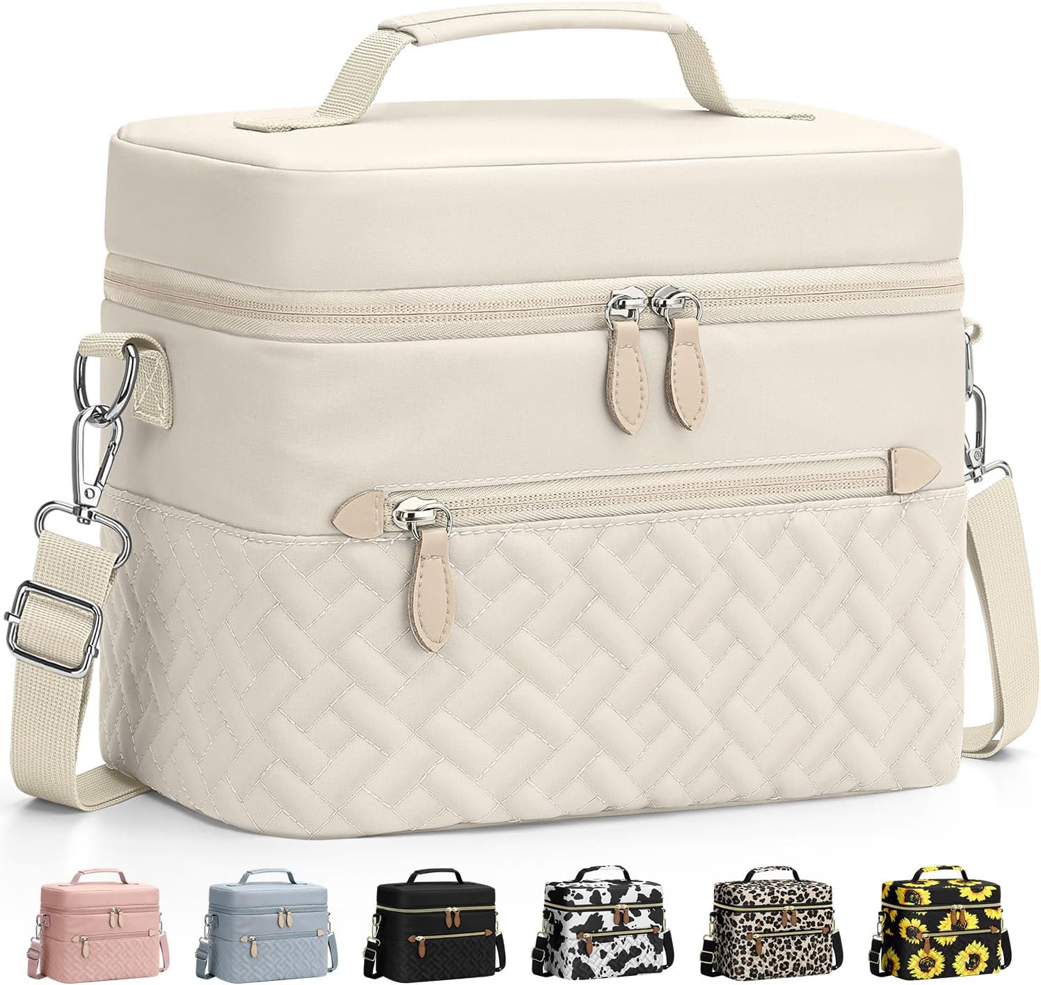 Capolo Lunch Box for Women Men Adults,Insulated Lunch Bag Leakproof Lunch Cooler Box with Removable Strap Cute Lunch Tote Bags Reusable Thermal Lunchbox for School Work Picnic(Small,Beige)