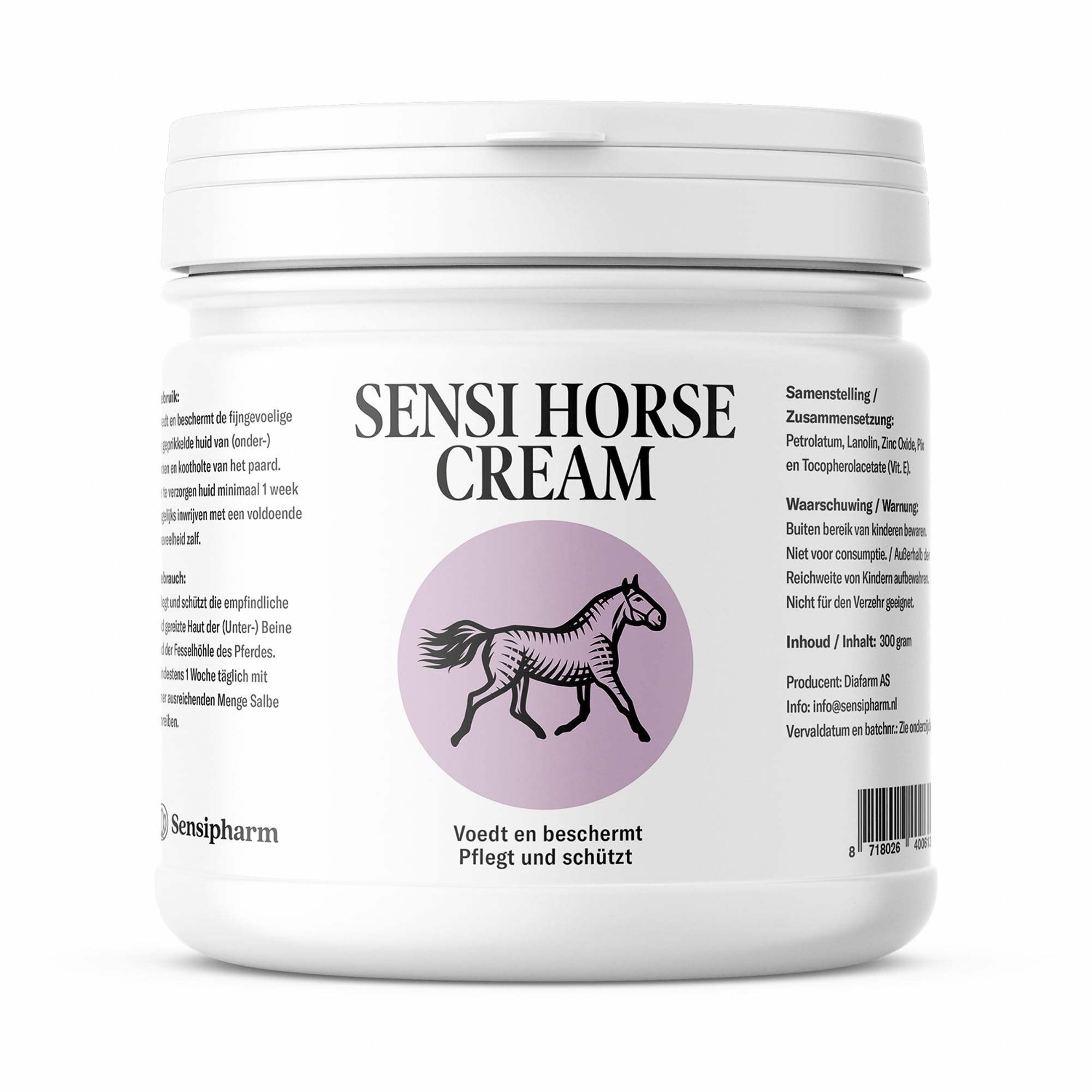 Sensi Horse Cream 300 ml – Pomada de zinc para caballos para pieles sensibles al Mauke – Protección impermeable para la flexión de las esposas y las piernas inferiores – con óxido de zinc – Desde 1990
