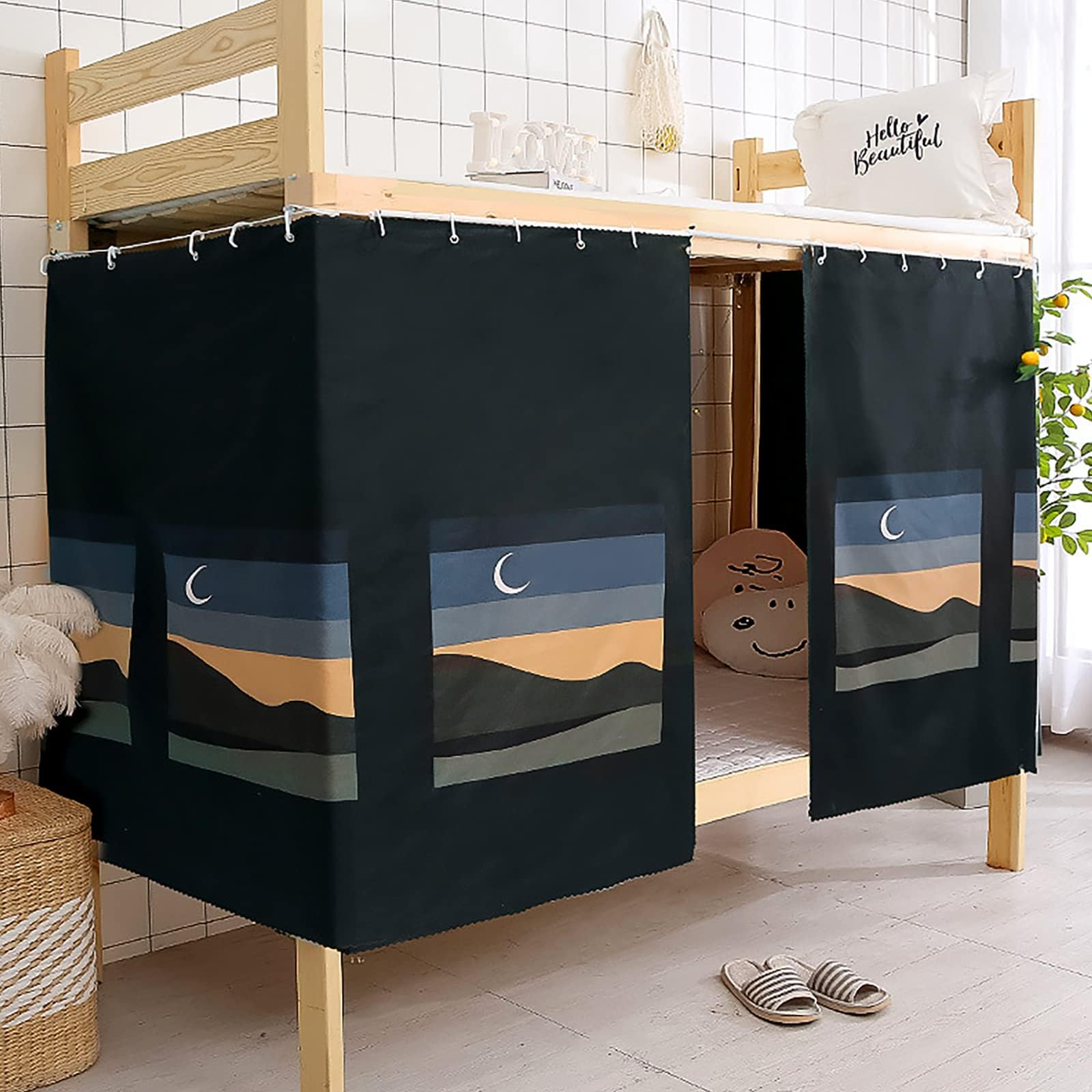 OhMill Secondary School College Dormitory Room Lightproof Decorative Privacy Curtain for Girl and Boy Students Home Dorm Blackout Cloth Dust Protection Shading Nets (135 cm/ 52.6 inch, Crescent Moon)