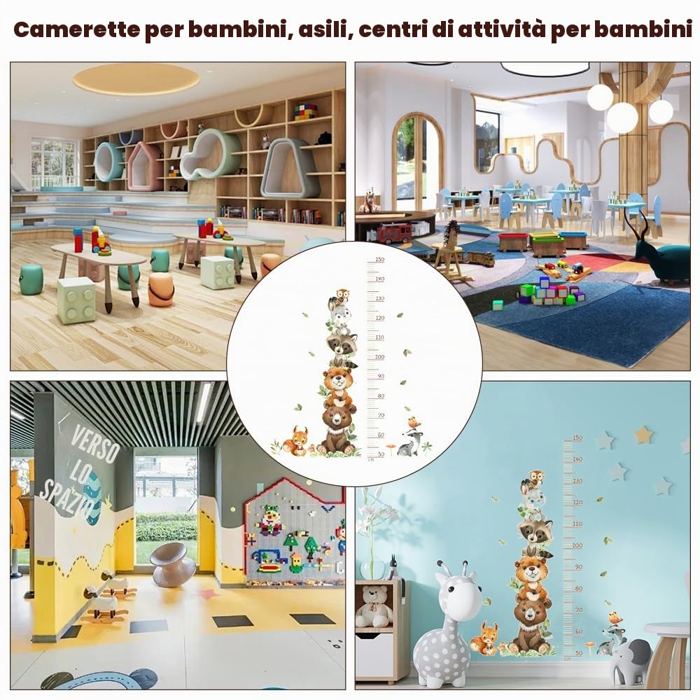 Bambini Parete Adesivo 50-150 cm Adesivo Murale Autoadesivo Animali Foresta Tabella Altezza