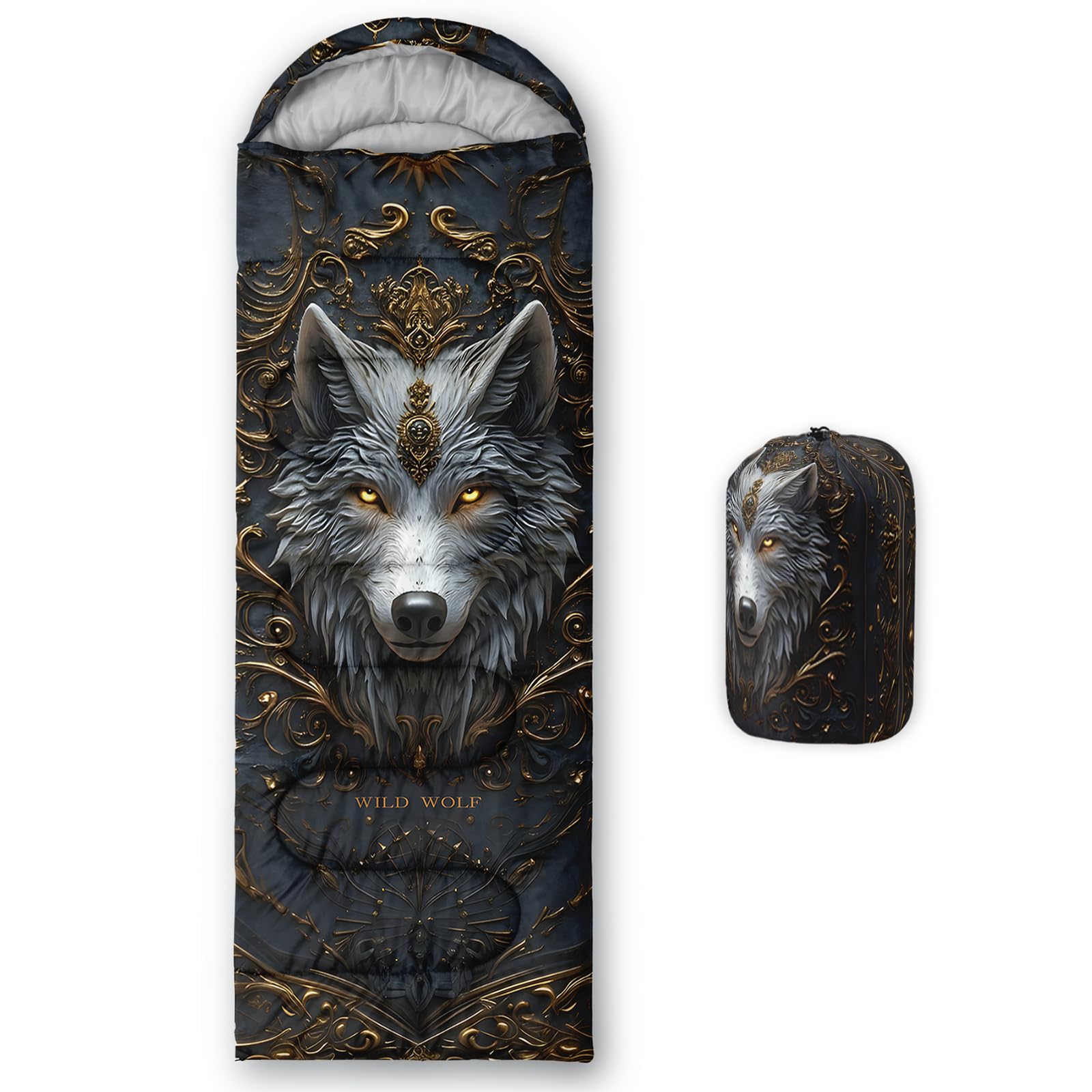 QOOMO 3D Wild Wolf Waterproof Sleeping Bags for Adults & Kids,Printed Camping Sleeping Bags, 3 Season Warm & Cool Weather,Lightweight,Traveling,and Outdoors,Camping Gear Equipment,31x90inch