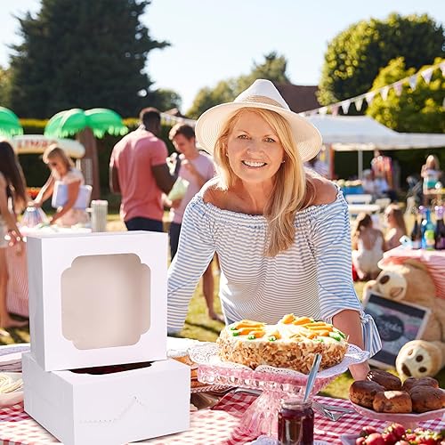 Miniatura 20 de Moretoes 40 cajas para pasteles, cajas blancas de panadería de 10 x 10 x 5 pulgadas con ventana para el día de San Valentín, día de la madre