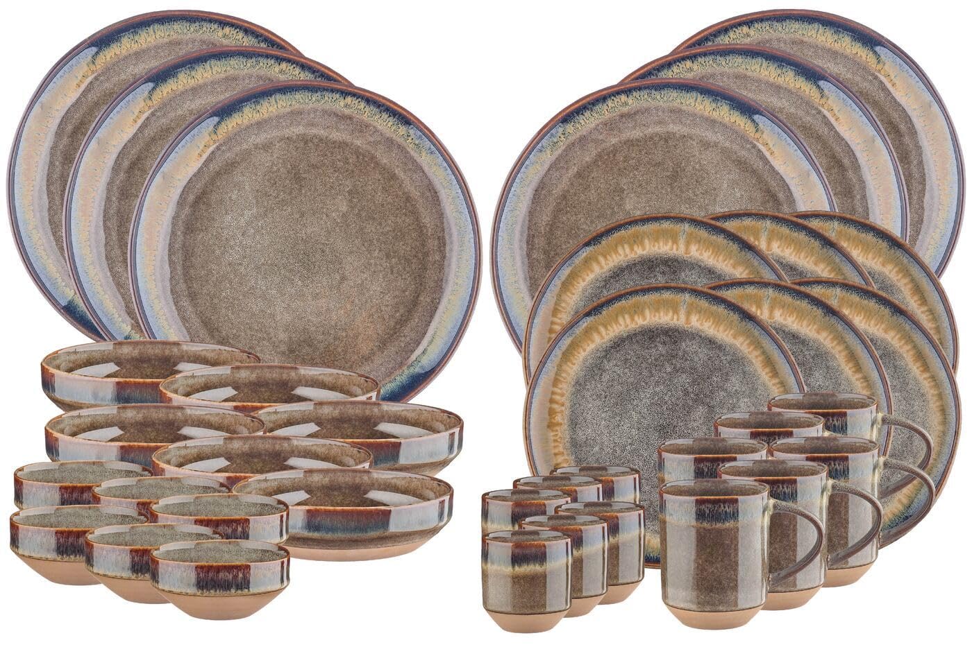 BJORN Service de Vaisselle GENESIS BASALTE pour 6 Personnes – 36 Pièces en Grès, Assiettes Bols Mugs et Tasses, Service de Table Design Asymétrique