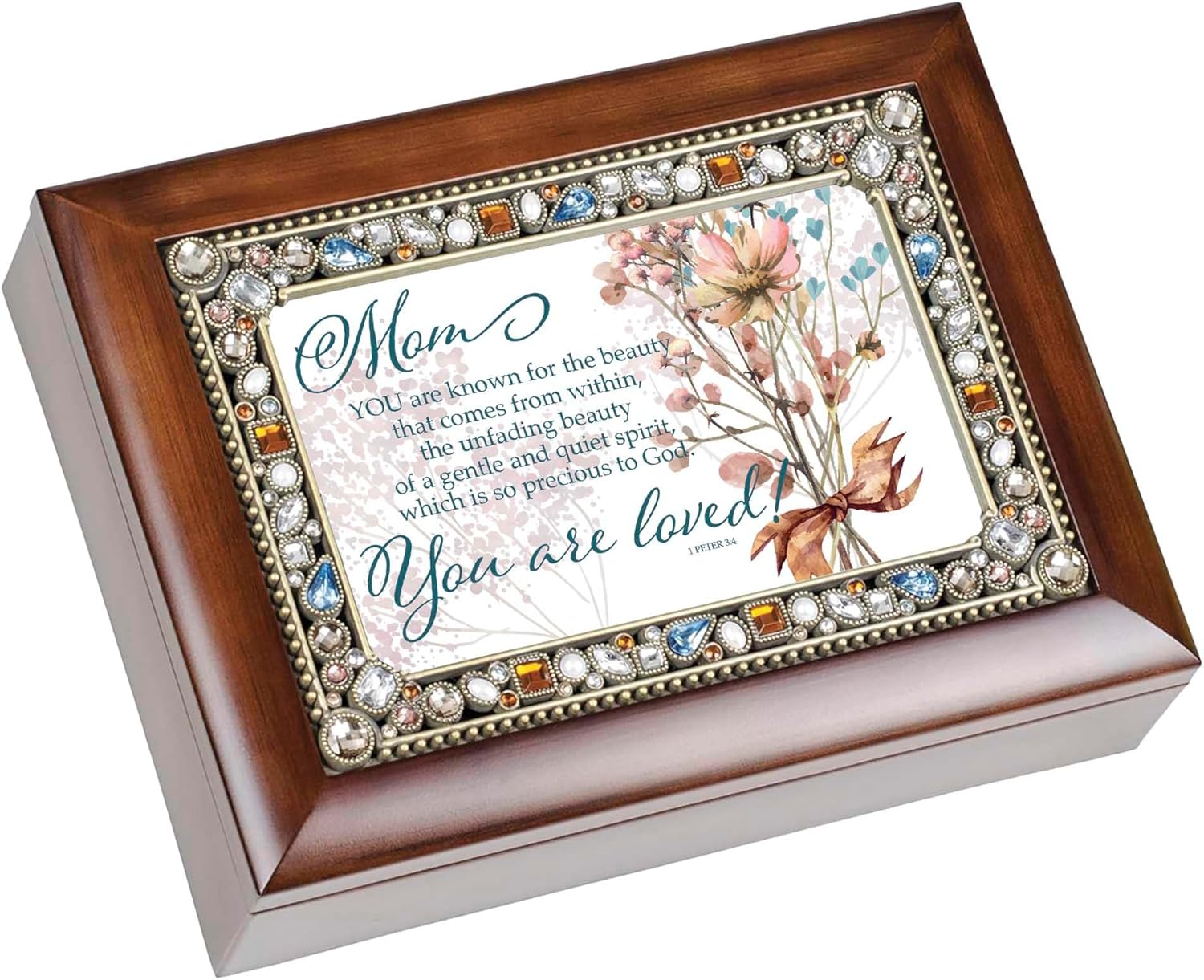 Cottage Garden Musical Trinket Photo Jewelry Box Plays Tune Wind Beneath My Wings 6 x 8 Inch Acrylic and Glass Mom You are Loved