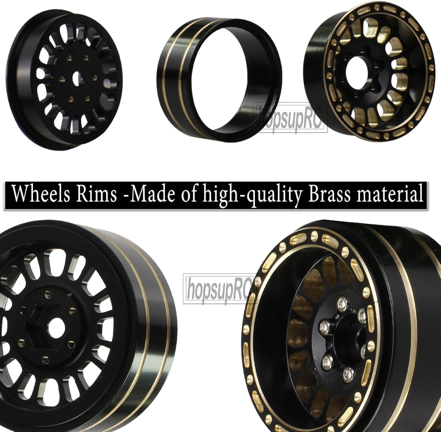 Full Brass 1.2in Beadlock RC Wheel Rim Upgrades Part for 1/18 1/24 Trx4m Axial SCX24 FMS FCX24 RC Crawler,Metal Wheel Hub Rim Hops UP (4pcs Black)