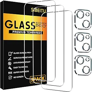 SIBEITU 3 Pack Screen Protector for iPhone 14 Plus with 3 Pack Camera Lens Tempered Glass Protector, 6.7 Inch HD Clear Tempered Glass Film 9H Hardness Full Coverage, Anti-Scratch, No Air Bubbles
