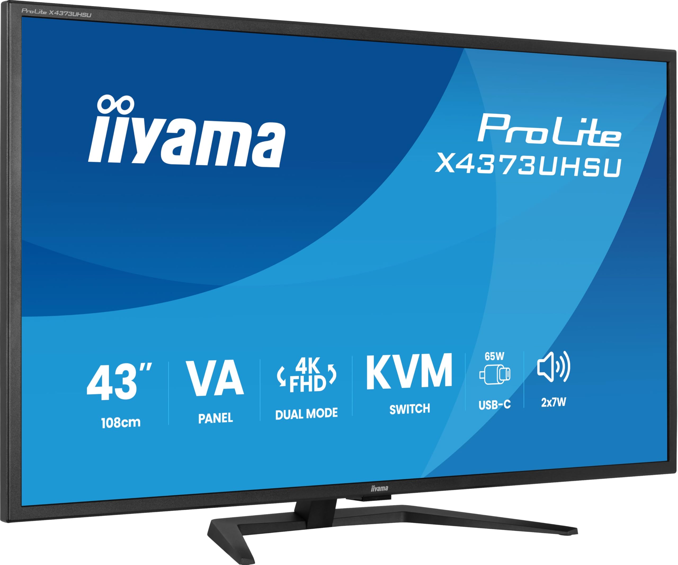 iiyama Prolite X4373UHSU-B2 108cm 42,5" VA LED-Monitor Dual Mode 4K UHD 60Hz oder FHD 120Hz 2xHDMI DP USB-C (DP Alt Mode, 95W) USB Hub (2X Typ A v.3.2, 2X Typ C 5W) KVM-Switch HDR10 Pip/PbP schwarz