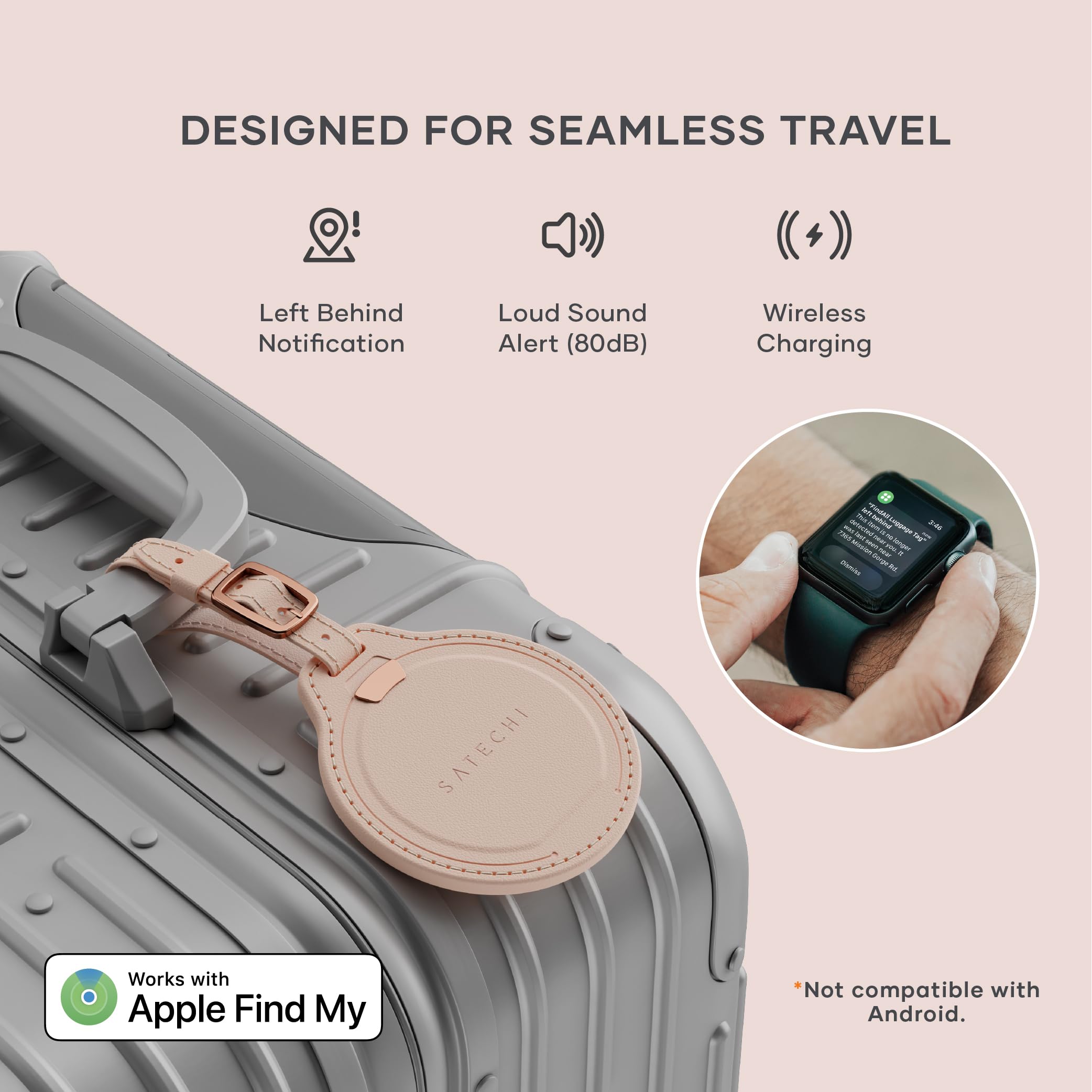 SATECHI Bundle FindAll Traceur GPS pour Bagage Recharge sans Fil (Rose Desert) et Localisateur de Cles (Noir)