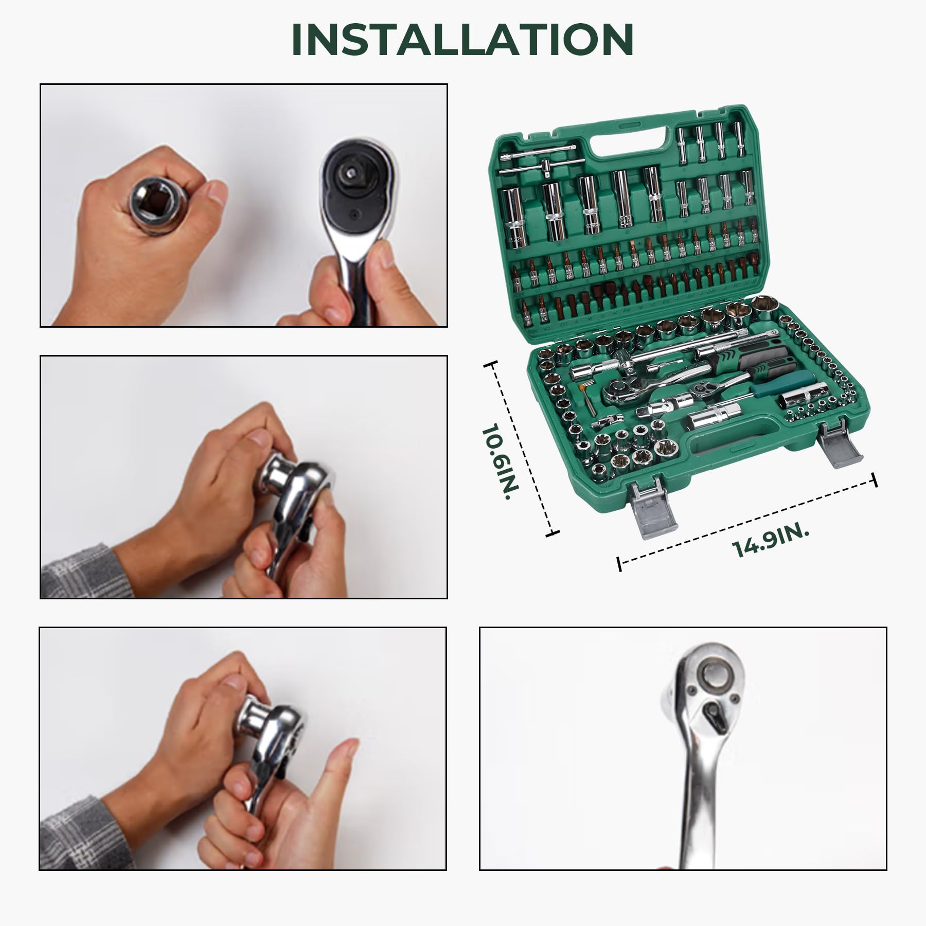 108pcs 0.25" Socket and Drive Tool Set Meccanica Tools Kit, Set di chiavi a cricchetto Set di chiavi metriche Drive Socket Set, 0.5" 0.25" Drive Size con plastica Toolbo