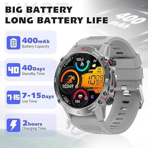 Miniatura 7 de Relojes inteligentes militares para hombres y mujeres (respuestallamadas de marcación), pantalla AMOLED de 1.43 pulgadas siempre encendida,