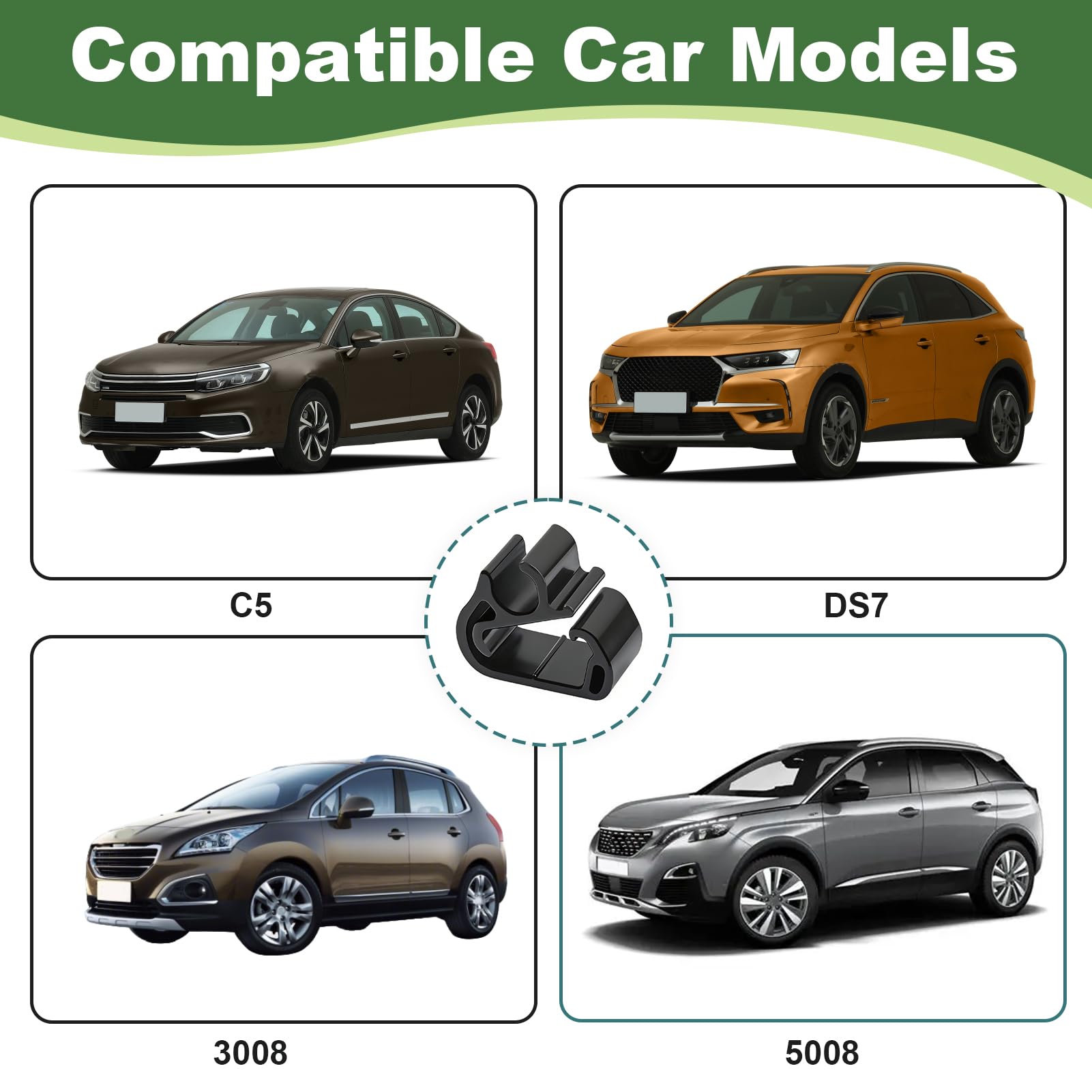 6 Piezas Clips para Brazo Limpiaparabrisas compatible con Peugeot 3008 5008 Citroën C5 DS7, Juego de Clips de Repuesto para Fijación de Manguera Lavaparabrisas