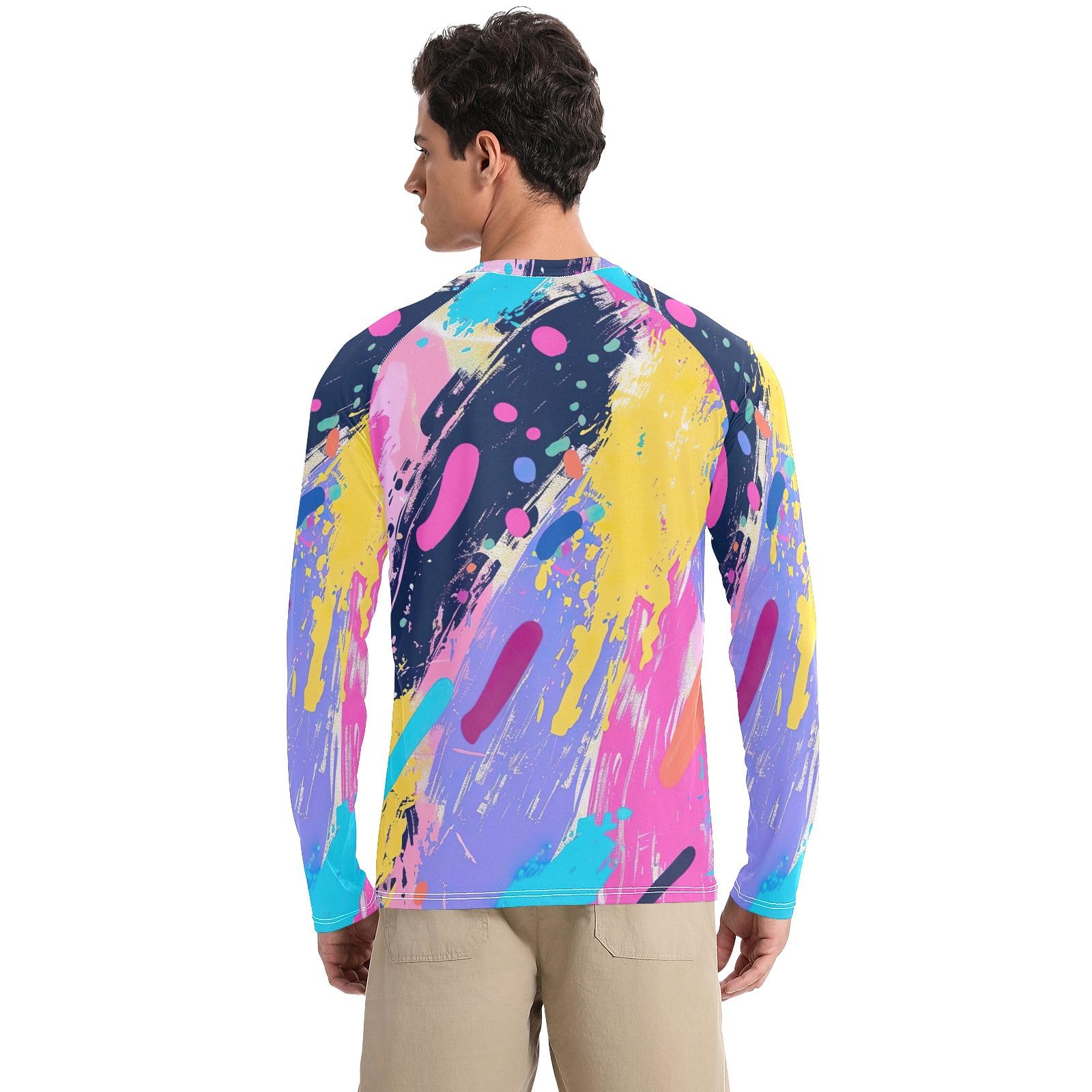CHIFIGNO Mens UPF 50+ UV Protection Mens Rash Guard Long Sleeve Rash Guard for Men Quick Dry Athletic Workout Tshirts, Colorful Graffiti, X-Large