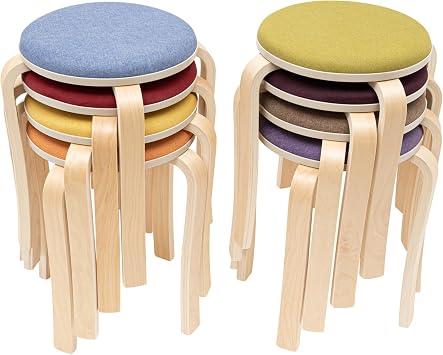 8 Pcs Solid Wood Stackable Round Stools, Kitchen Bar Stools Wood Step Stools Bentwood Stool Saddle-Seat for Kitchen Counter Barstool School Stools