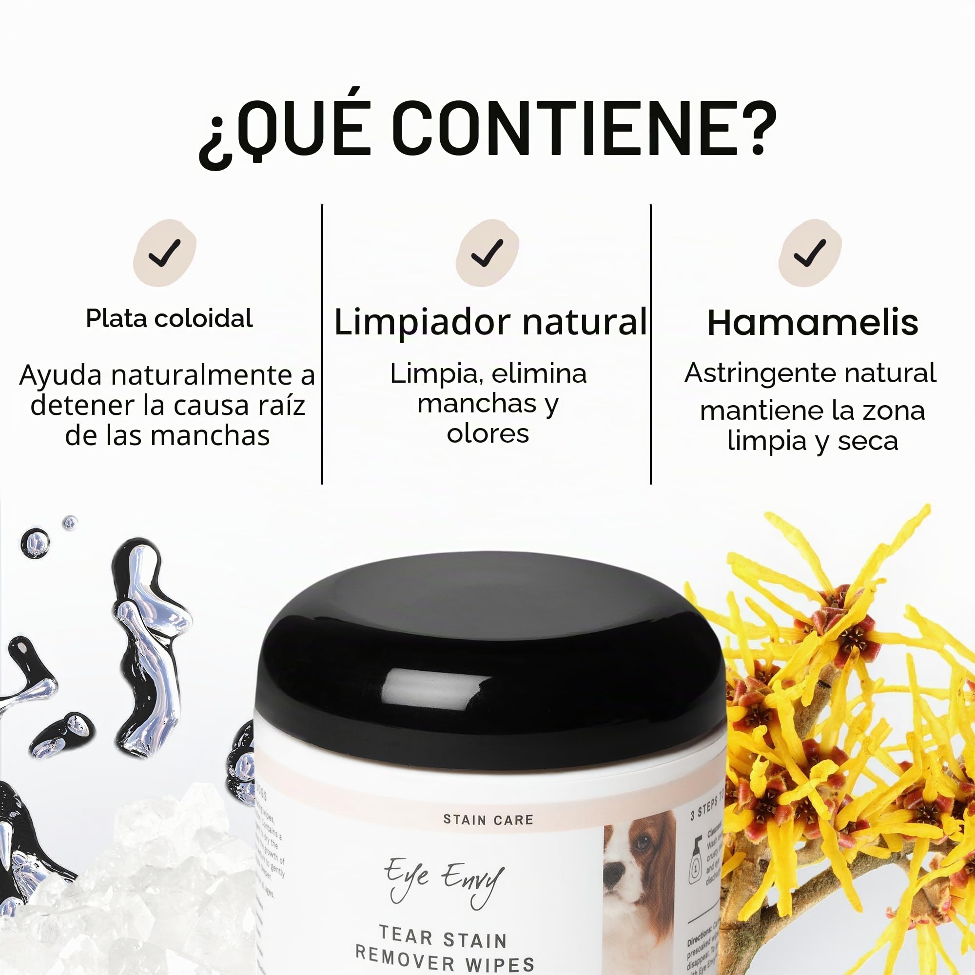 Eye Envy Tear Stain Wipes para perros | Texturizado para limpiar suavemente | Remojado en fórmula 100% natural | Recomendado por criadores, veterinarios y peluqueros de AKC | Trata la causa de las