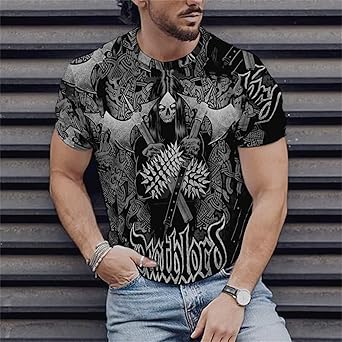 T-shirt casual da uomo retrò Viking Zeus stampata in 3D girocollo T