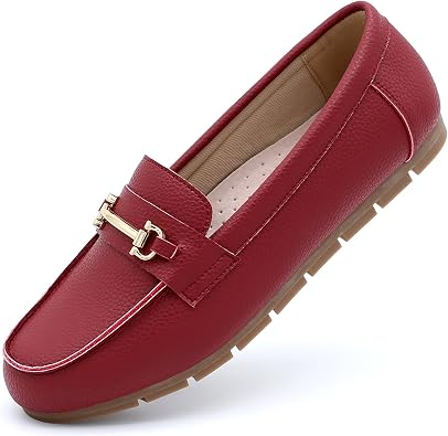 Genuine Leather Loafers for Women Driving Moccasins Business Casual Work Shoes Comfortable & Lightweight Womens Dress Flats Slip On Shoes