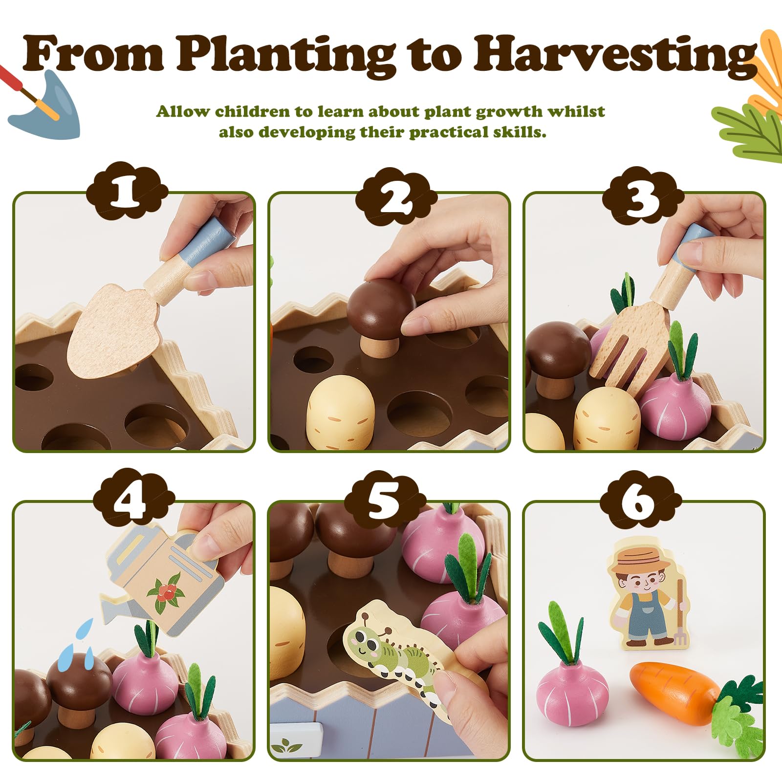 HERSITY Giochi in Legno per Bambini, Fattoria Giocattolo con Verdure Insetto, Gioco di Finzione Regalo Bambino Bambina per 2 3 Anni (Blu)