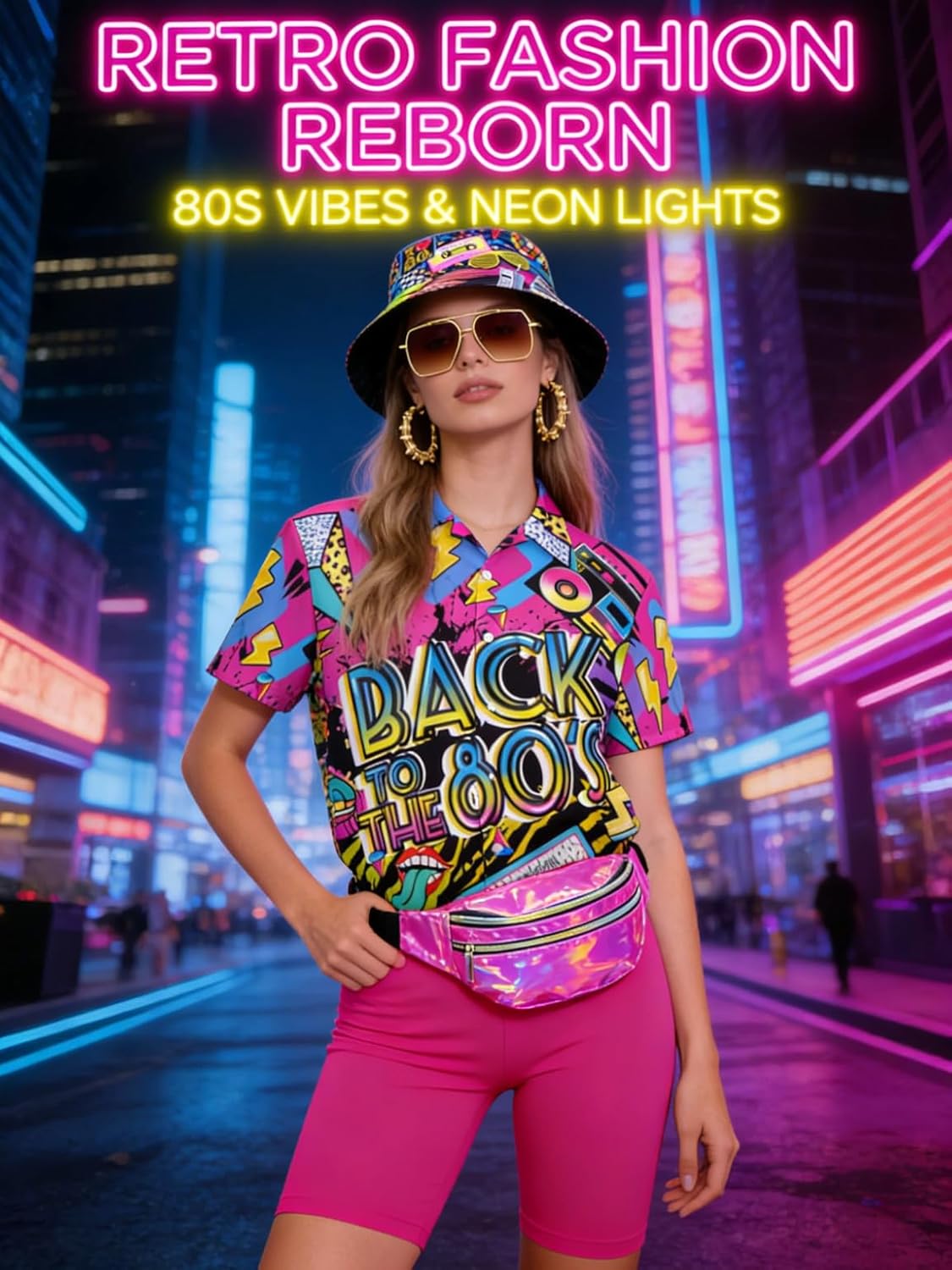 Verceco 80s 90s Outfits for Women Unisex Hip Hop Women Costume Accessory Sets Retro 90s Themed Party Outfits 7PC - Image 2