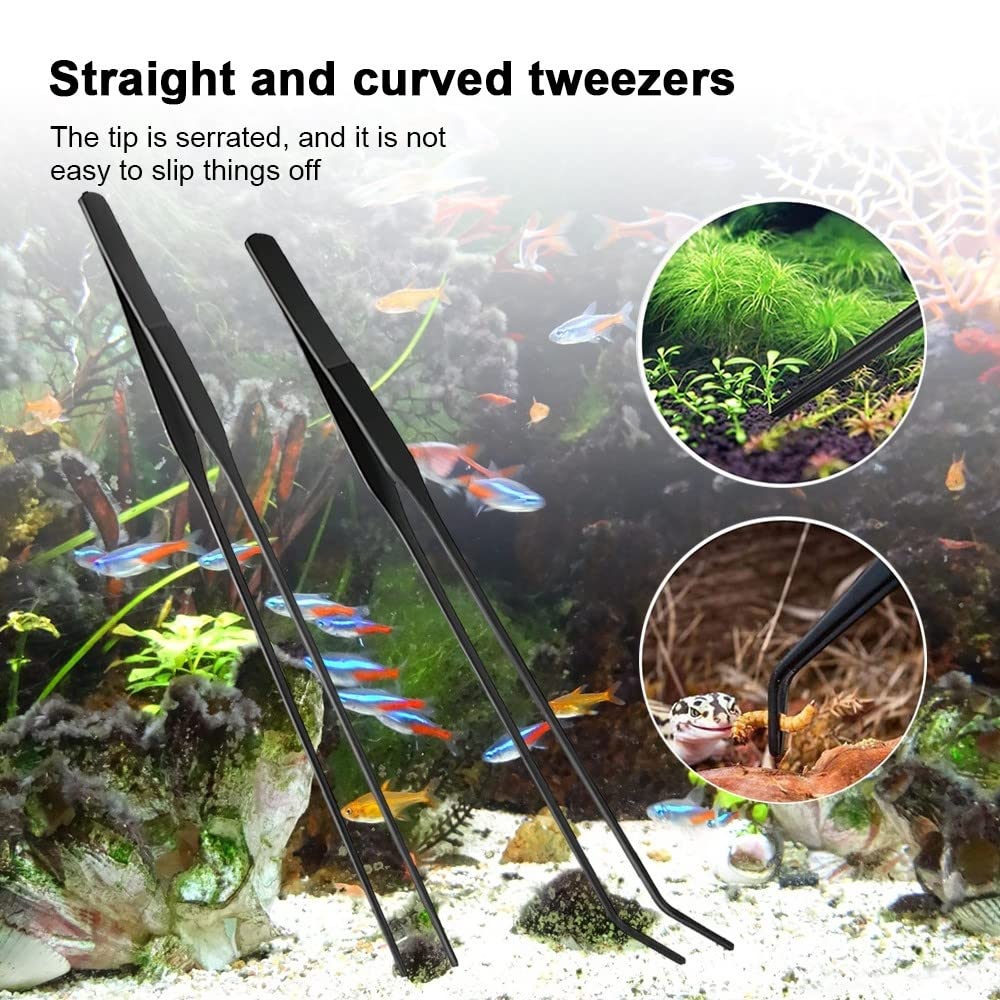 DONGKER Kit di Attrezzi per Acquario,6 in 1 Pinze per Piante Acquatiche in Acciaio Inox Forbici per Pulizia Acquari