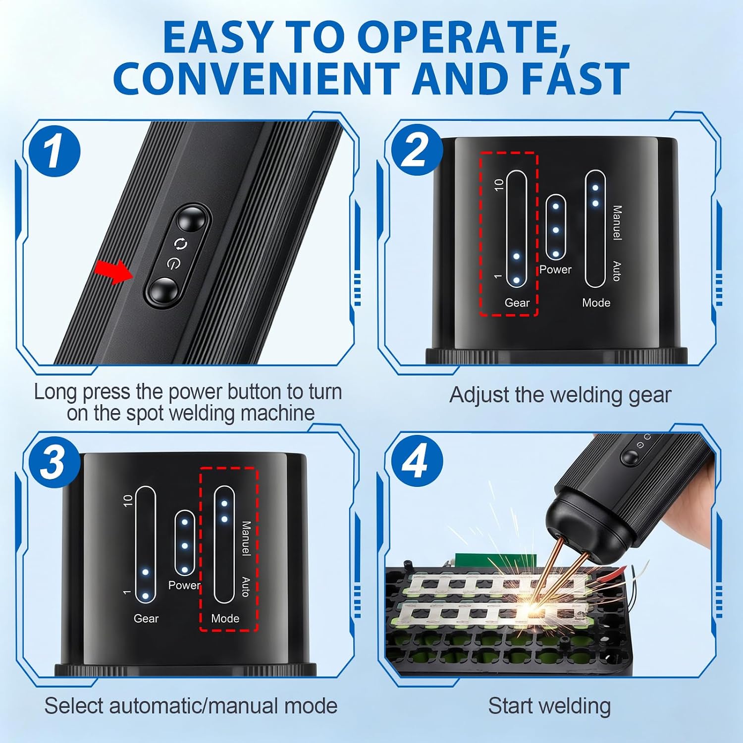 Battery spot welder,Rechargeable Spot Welder,Spot Welder for Lithium Batteries Suitable for Nickel Plated Plates Below 0.2mm,Automatic And Manual Modes,Portable Mini Spot Welder