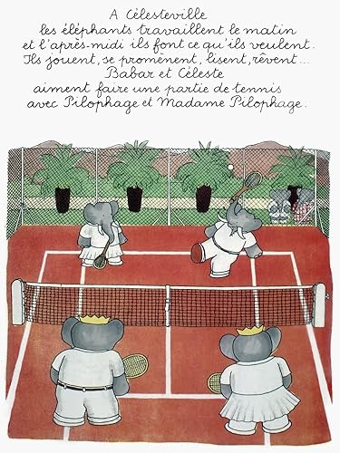 Babar El elefante de los años 30 Nbabar Rey de los Elefantes y Celeste jugando tenis en Celesteville Ilustración de uno de Jean De BrunhoffS Babar