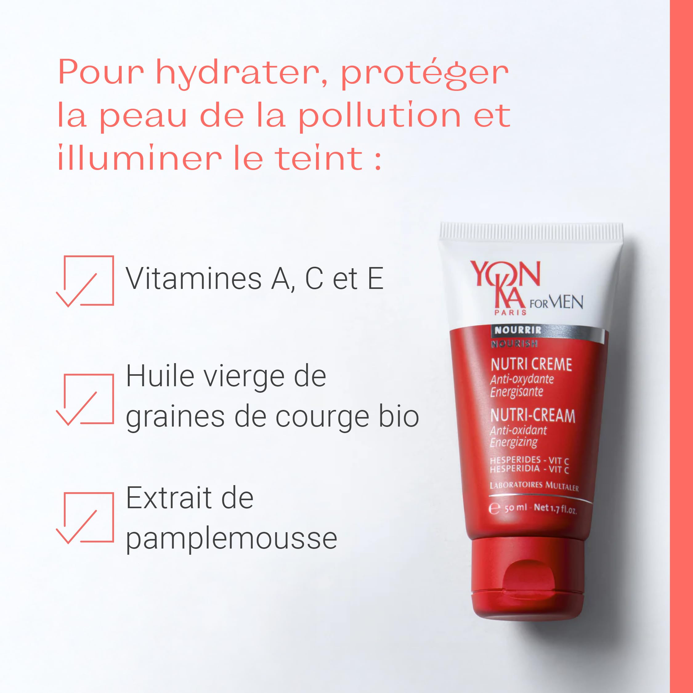 Yonka Crema nutri para hombres 40 ml – multivitaminas crema hidratante revitalizante para la cara – de absorción rápida y sin efecto graso – Fórmula natural con aceite de oliva y vitaminas