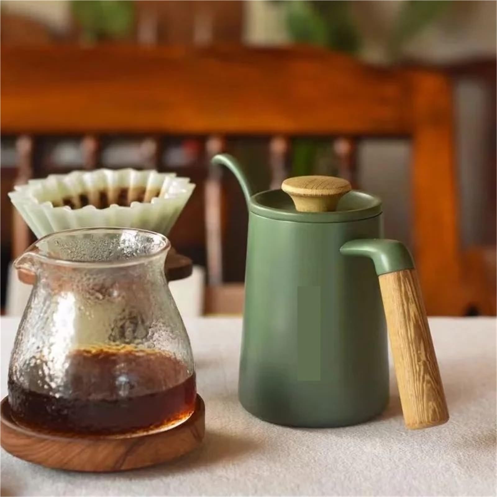Kaffee Wasserkocher Handgebrühte Kaffeekanne Schwanenhalskanne Kaffeetropfer Coffeeware Teegeschirr for Outdoor-Camping Kaffeezubehör 300/600 ml Für Kaffee，Tee(Dark Green 300ml)