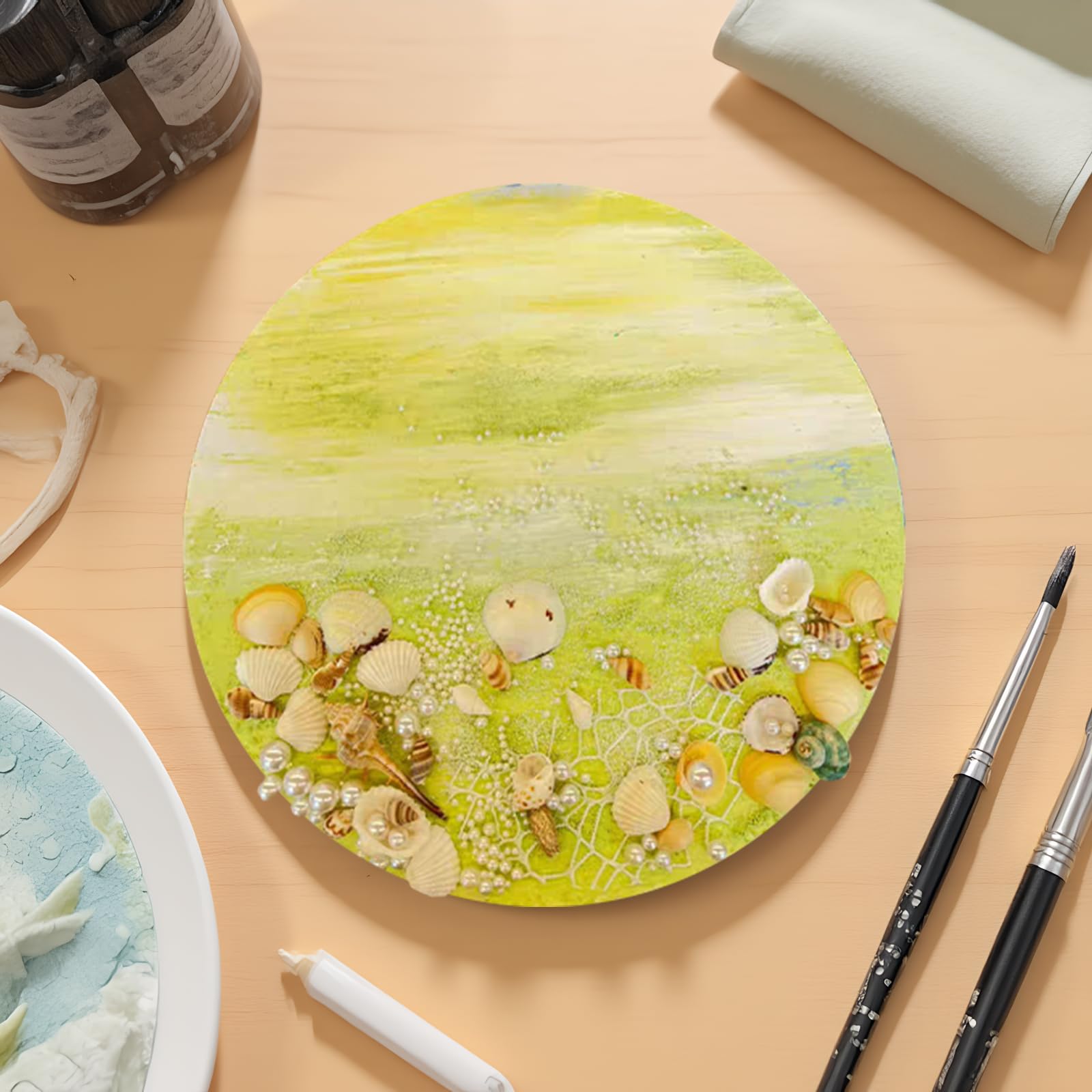 Żółty Zielony Plaża DIY Ocean Krajobraz Obraz olejny 20x20 cm