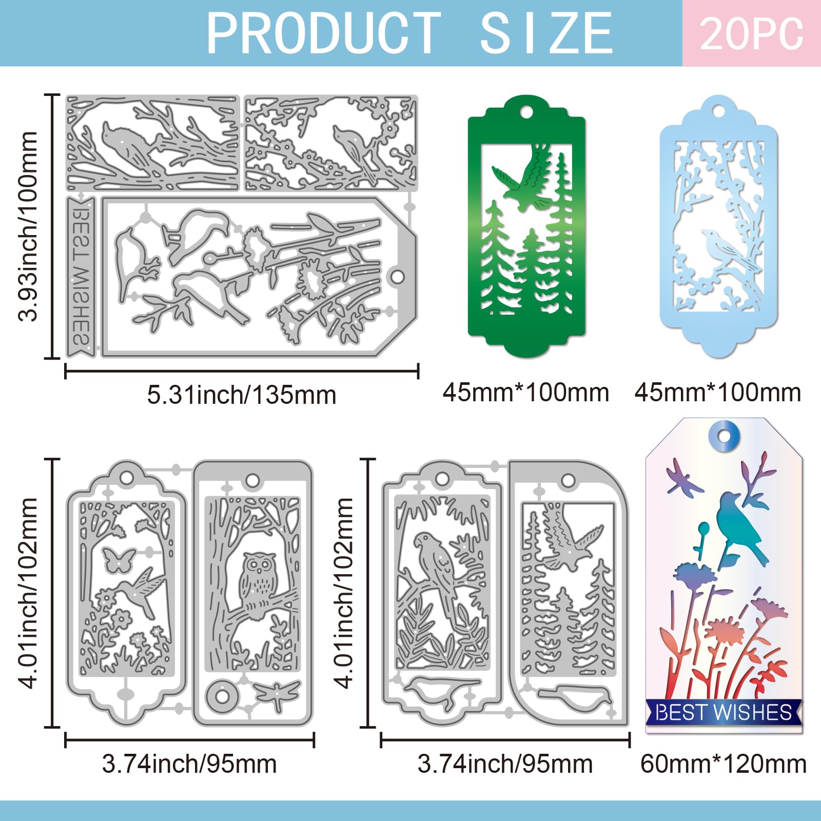 GLOBLELAND Bird Bookmark Cutting Dies Flowers Tree Silhouettes Metal Die Cuts Label Frame Cutting Embossing Templates for Scrapbooking Crafts Paper Cards Making - Image 2
