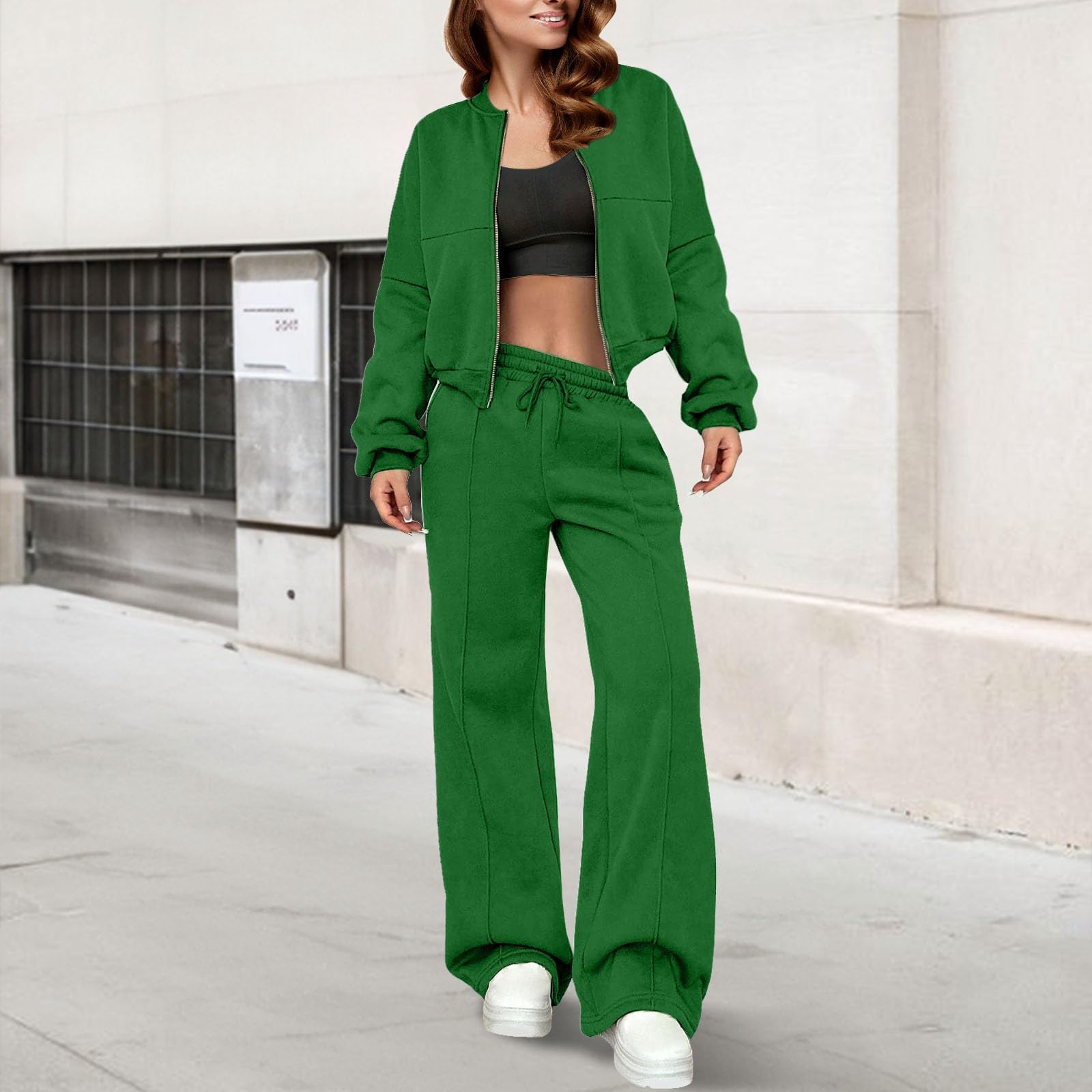 Survêtement de loisirs pour femme - Veste de jogging douillette - Avec fermeture éclair - Manches longues - Couleur unie - Printemps - Tenue de loisirs - Ensemble de loisirs - Tenue de maison