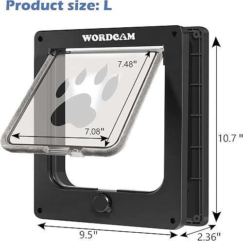 Miniatura 4 de Wordcam Puerta grande para gatos (tamaño exterior 10.7 x 9.5 pulgadas), puerta de gato robusta para puertas interiores exteriores, puerta con solapa