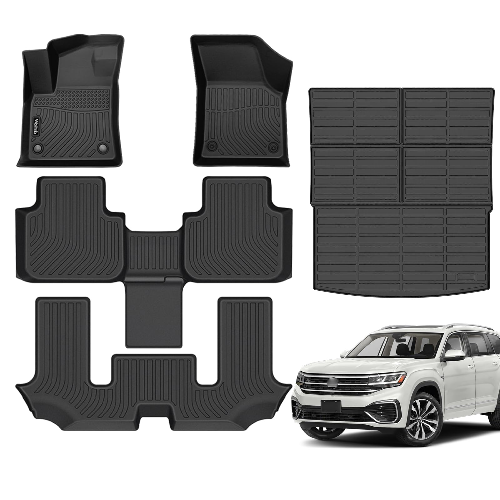 floor mats & cargo mat custom for volkswagen atlas 6 seats bucket seating 2024-2018 all weather protection waterproof tpe rubber car floor liners full set