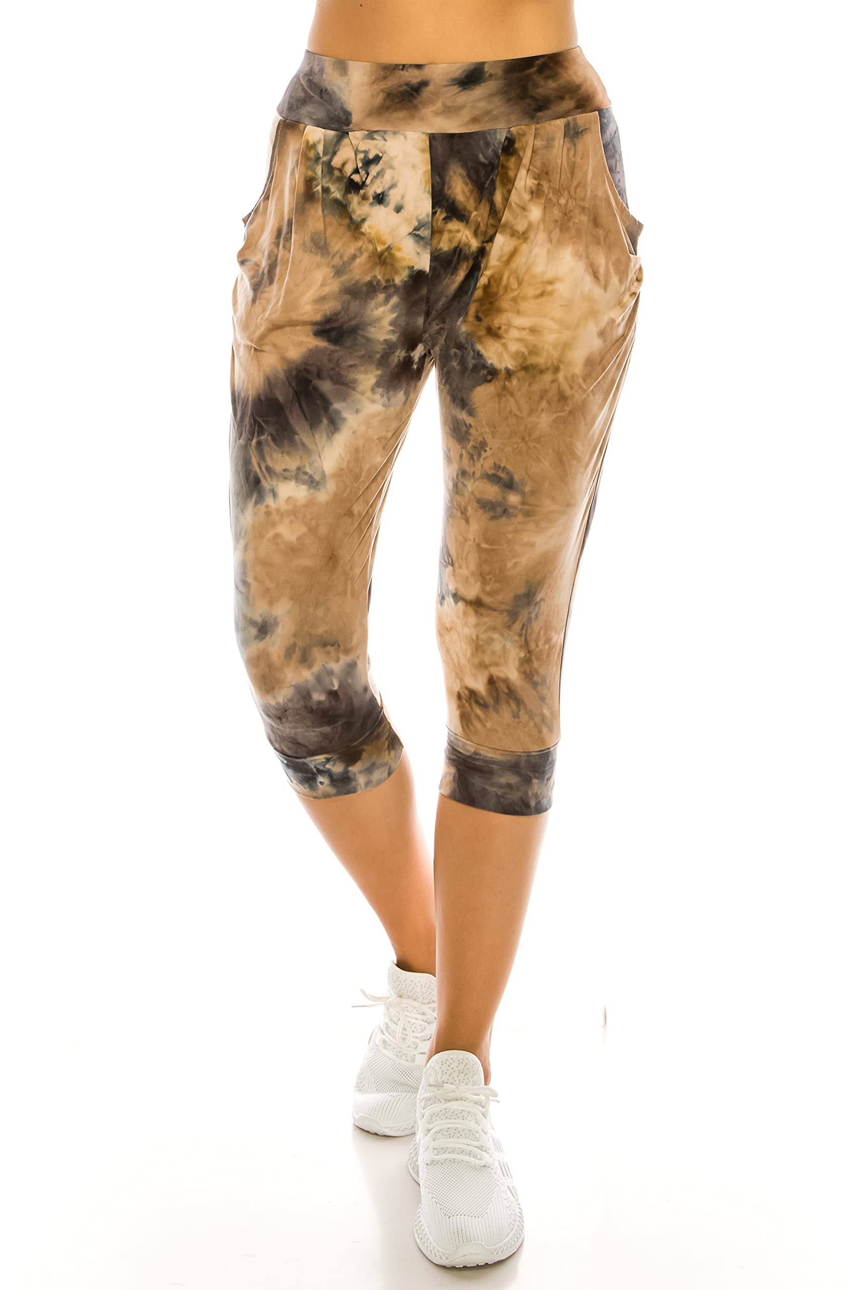 LA12ST Women Lounge Loose Fit Harem Capri Casual Yoga Exercise with Pockets