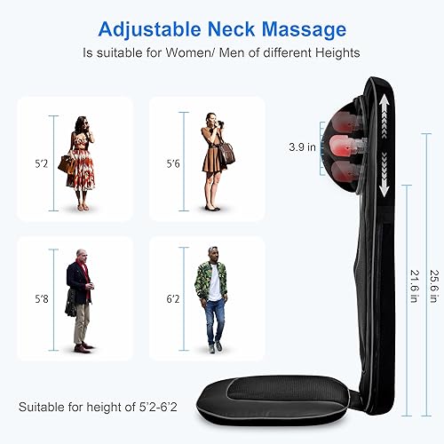 Miniatura 2 de CooCoCo Shiatsu Masajeador de cuello y espalda con calor, almohadilla para silla de masaje para aliviar el dolor de cuerpo completo, masajeador de