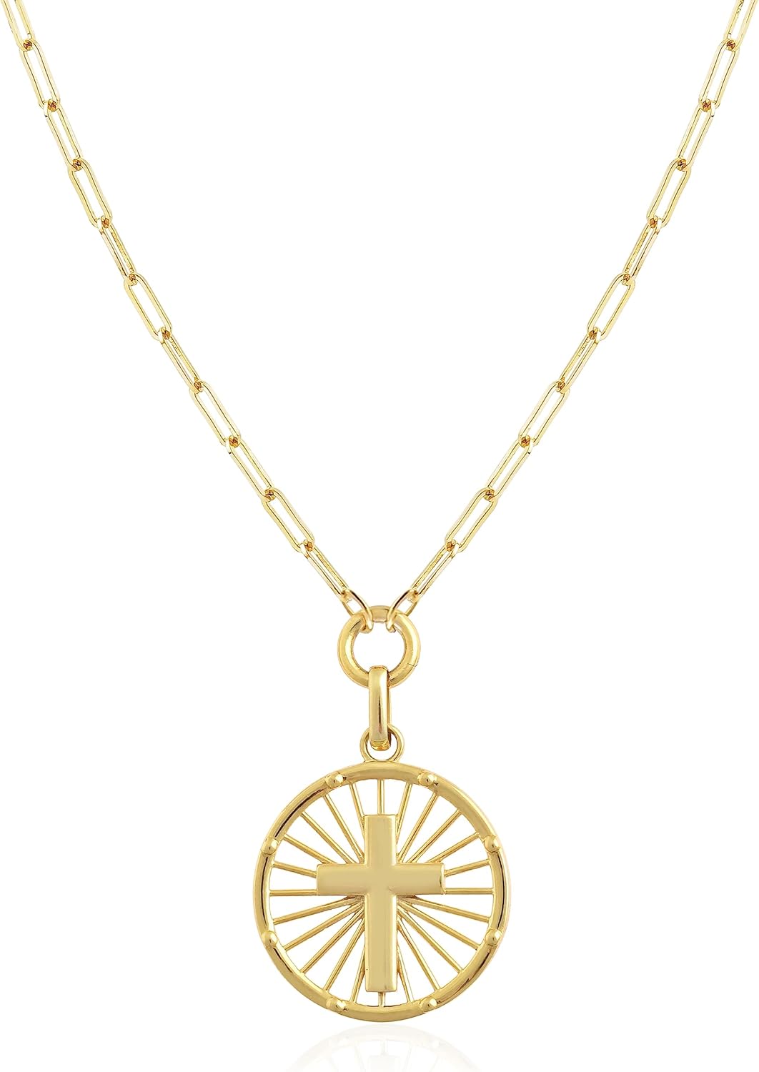 Jewelry Atelier Gold Filled Medallion Coin Necklaces for Women 14K Gold Filled Necklace with Adjustable Length Water/Tarnish Resistant, Statement Necklace Gold Necklace Round Pendant (Cross, 18 inch)