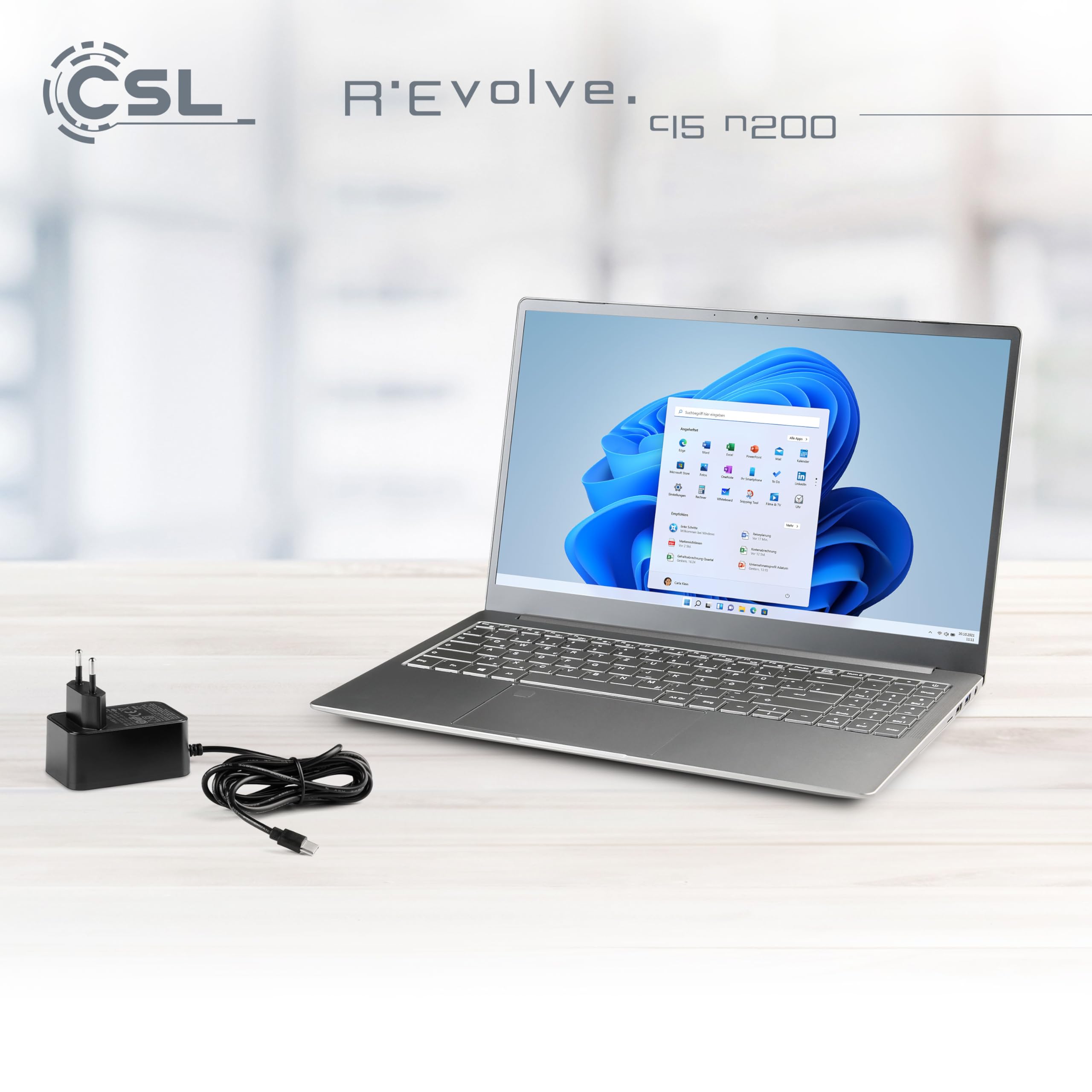 Notebook CSL R'Evolve C15 v3 Windows 11 Home - Ultra-Slim Laptop, 15,6 Zoll Display FHD 1920x1080 IPS, Intel N200 CPU 4x3700 MHz Turbotakt, 500 GB M.2 SSD, 16 GB DDR4-RAM, USB 3.2, BT 5.1, AC WLAN