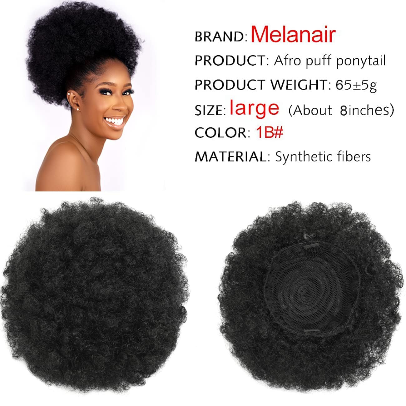 Cola de caballo afro con cordón y flequillo, extensión de cola de caballo para mujeres negras, postizo corto y rizado con clip (1B) (sin flequillo, 1B) 3