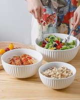 Vista 7 de Hasense Tazones para mezclar, cuencos grandes de cerámica para mezclar, juego de 3, cuencos para servir ideales para hornear, preparar y cocinar