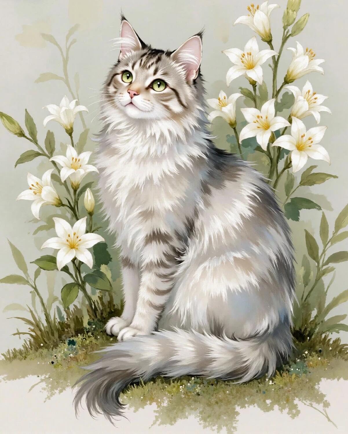 Rqwybcaxn Seed Bead Embroidery Kits Cat and Lily 40x50cm
