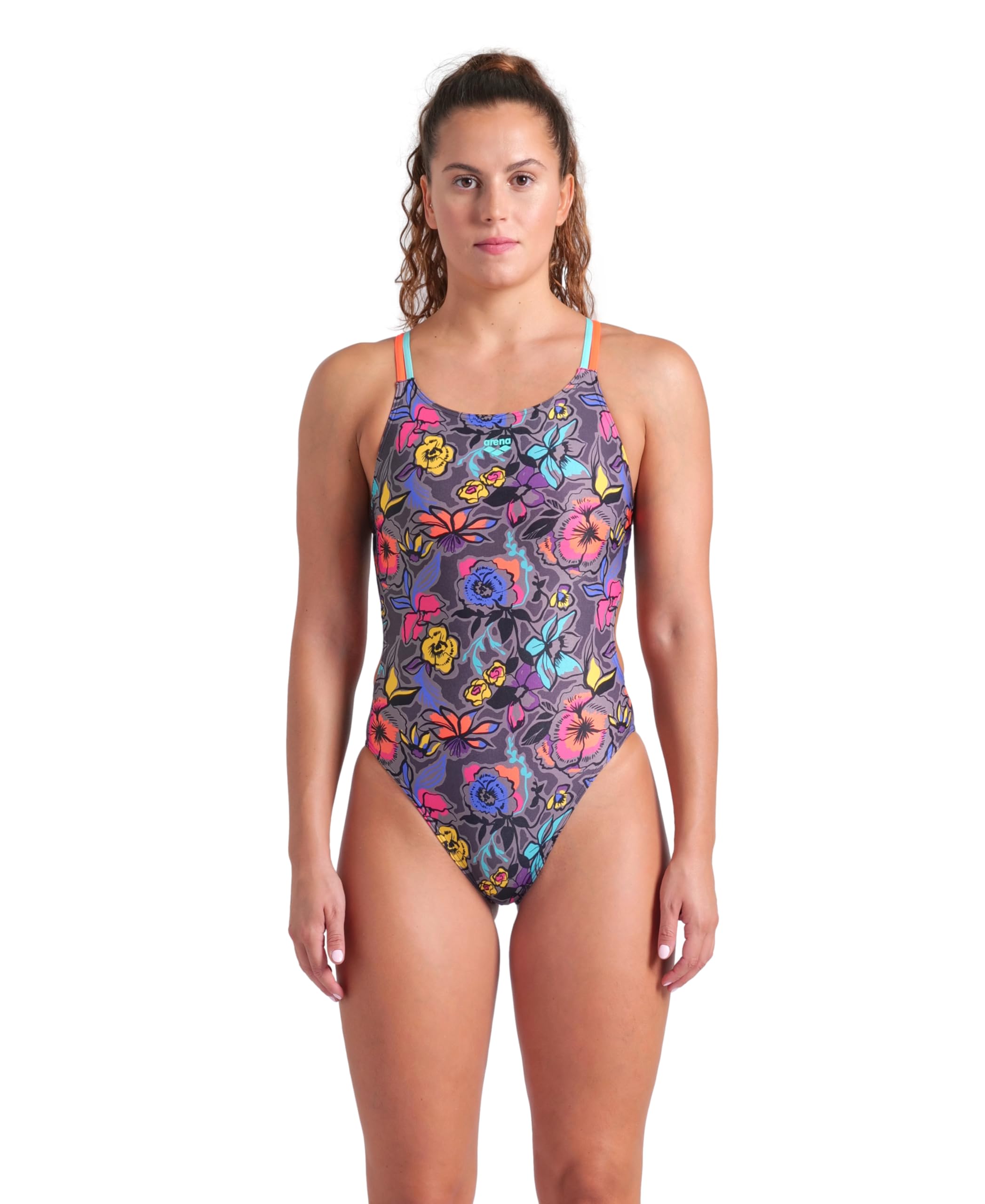 Arena Women's Performance Vivid Repeat Swim Lace Plus Back One Piece Swimsuit