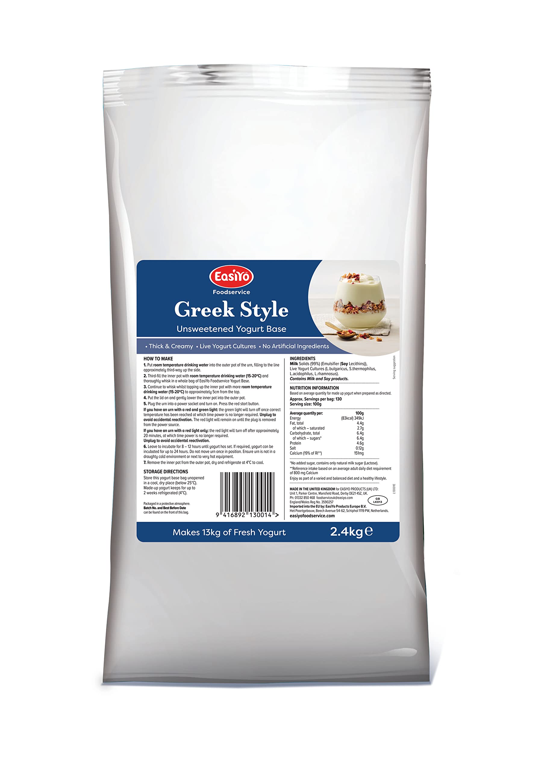 Food Service Catering Size EasiYo Yogurt and Desserts Mixes Compatible With 6.5KG / 13KG Yogurt Maker (Greek Style 2.4kg)