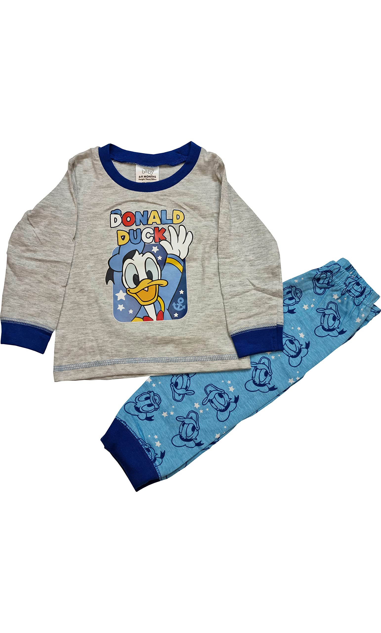 Disney Men's Wave Baby Boys Donald Duck Pyjama Set Long Sleeve Pjs Nightwear Size 6-9 Months Blue