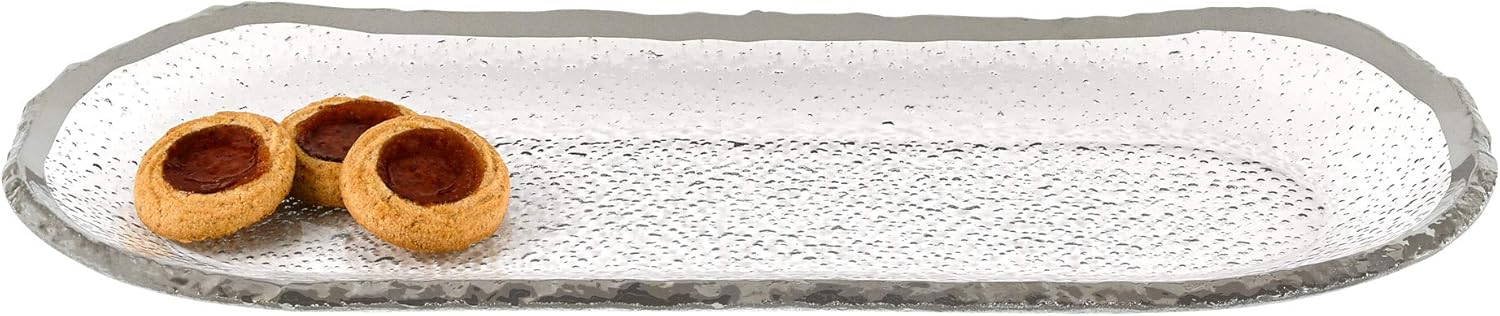 Badash Silveredge Glass Serving Tray - 14" x 7" Hand-Decorated Silver Edge Oval Tray or Platter - Food-Safe, Great for Entertaining & More