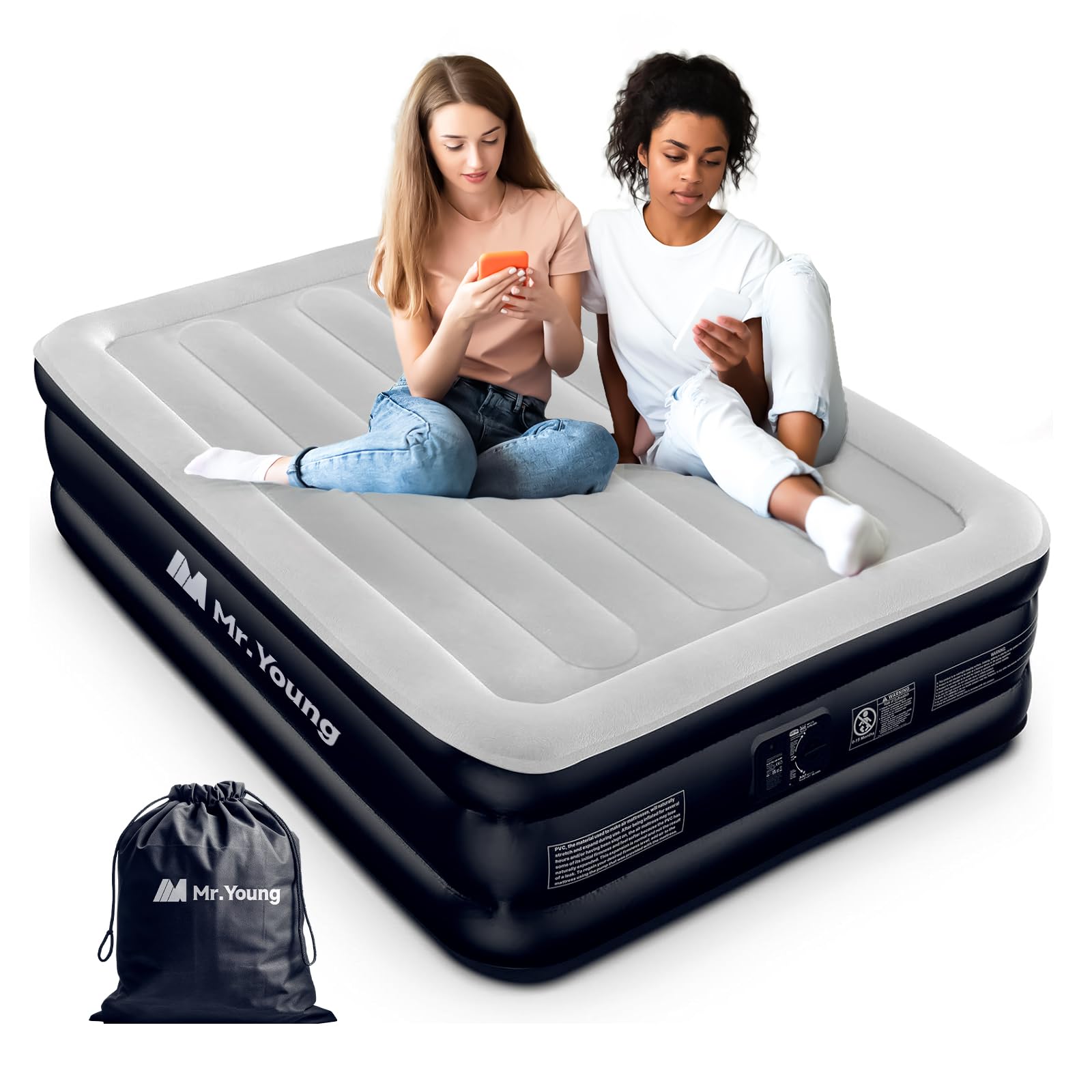 Mr.Young Full Size Air Mattress with Built-in Pump for Guest,18" Extra Tall Inflatable Air Bed with Carrying Bag for Camping, Foldable & Portable Blow up Air Mattress, 330Lbs Max (Full)