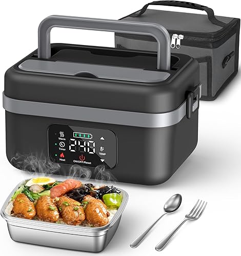 ODSD Fiambrera eléctrica inalámbrica para adultos, 16000 mAh, recargable, con autocalentamiento, calentador de alimentos con temporizador y