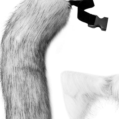 Miniatura 8 de Tachiuwa Conjunto de cola de orejas de animal de zorro para cosplay, disfraz de cola de orejas de lobo, color gris