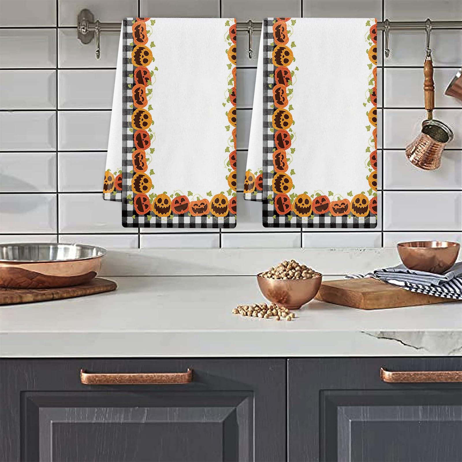 Paños de Cocina Hojas De Naranja De Calabaza Trapos Cocina Suaves Lavable Poliéster Secado Rápido Reutilizables para Baño Barra Restaurante Picnic etc Toallas de Limpieza 4 Piezas (40x60 cm)