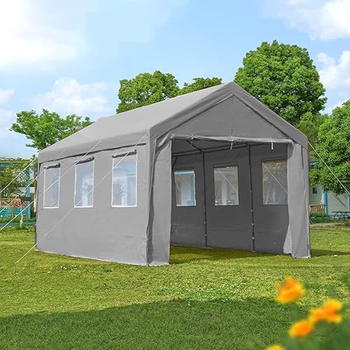 Miniatura 6 de ADVANCE OUTDOOR Cochera ajustable resistente de 12 x 20 pies con 6 ventanas ventiladas enrollables y paredes laterales extraíbles, toldo para